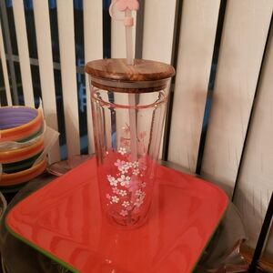 Starbucks Glass Cherry Blossom Tumbler with Straw